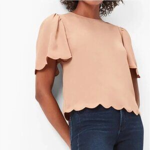 Express Tan Scallop Hem & Sleeve Crew Neck Blouse XL